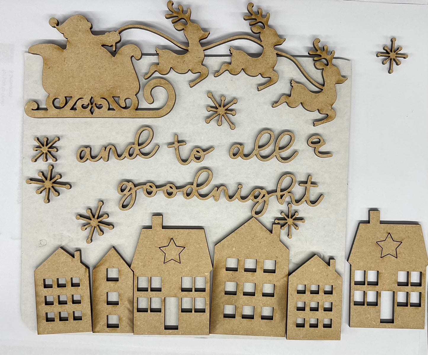 And to all a good night house Add on kit, house frame not included, unpainted wood pieces Insert, Roof, Cutouts
