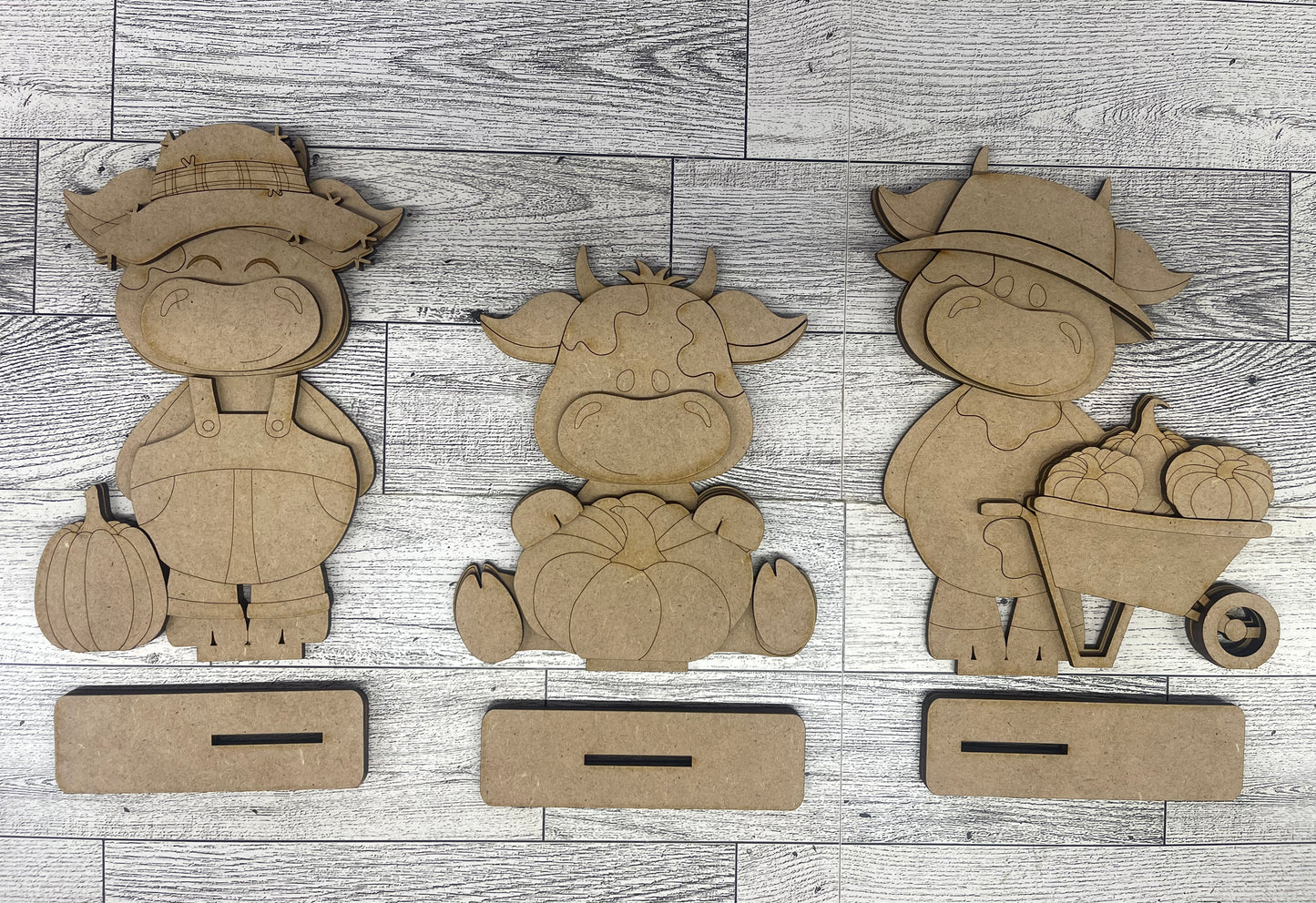 $10.00 Tuesday- Fall Dairy Cow Standers set of 3 - unpainted cutouts ready for you to finish