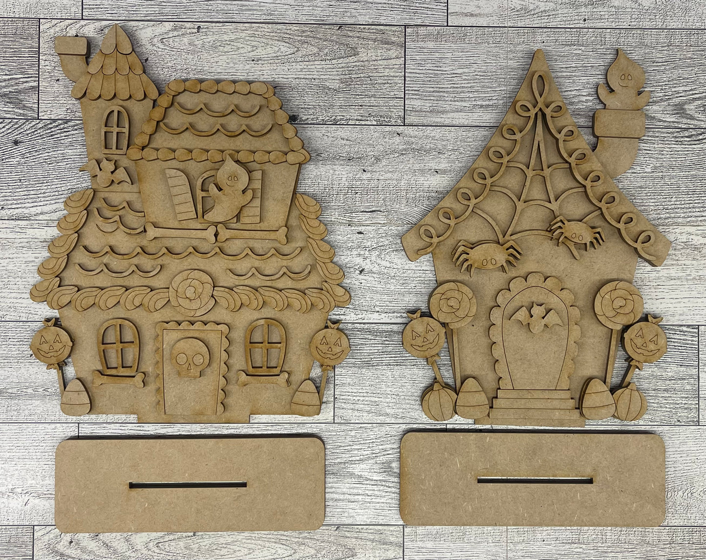 Spooky Halloween House Standers Set of Two - unpainted cutouts, ready to paint