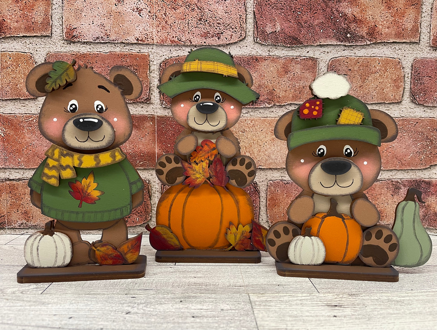 Fall Bears with Pumpkins Stander Trio - unpainted cutouts, ready to paint