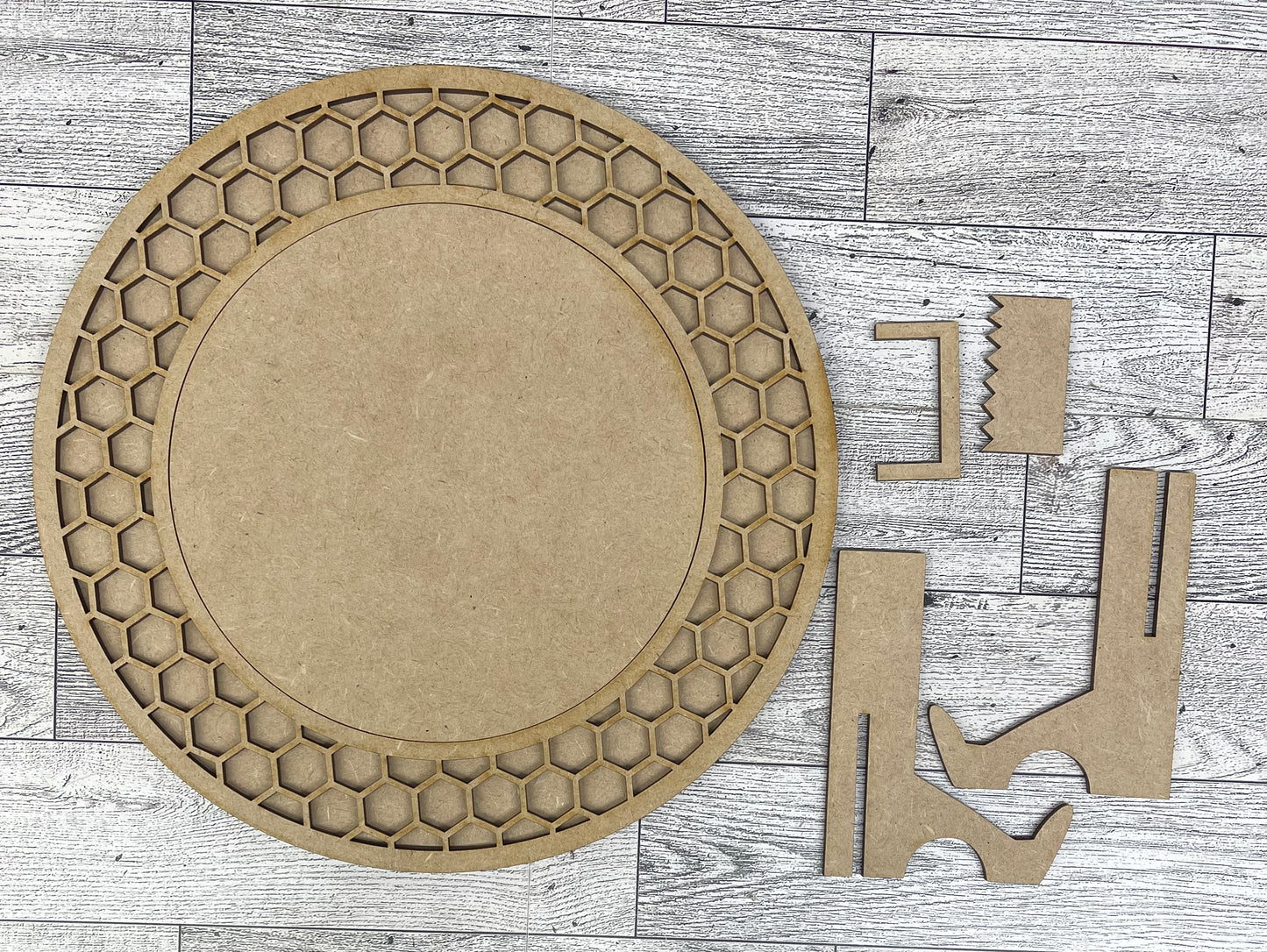 HoneyComb Round Frame unpainted wood cutouts, ready for you to paint