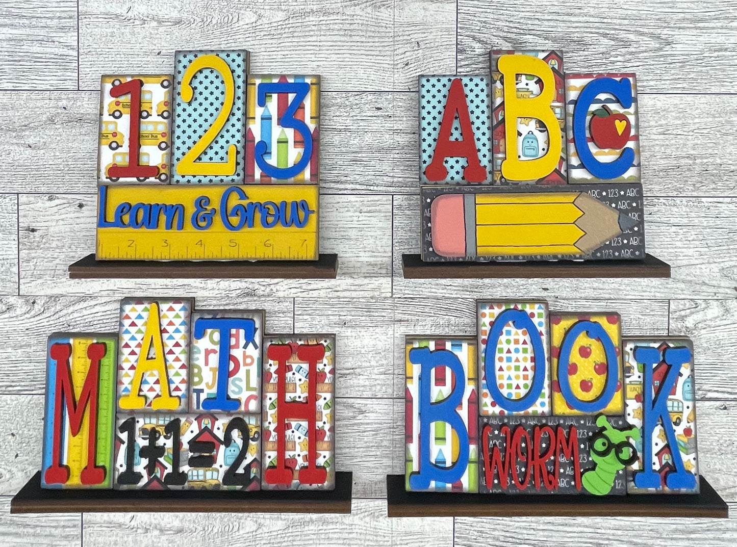 Teacher word stander kits - wood pieces, unpainted wood cutouts, ready for you to paint, scrapbook paper is not included lol