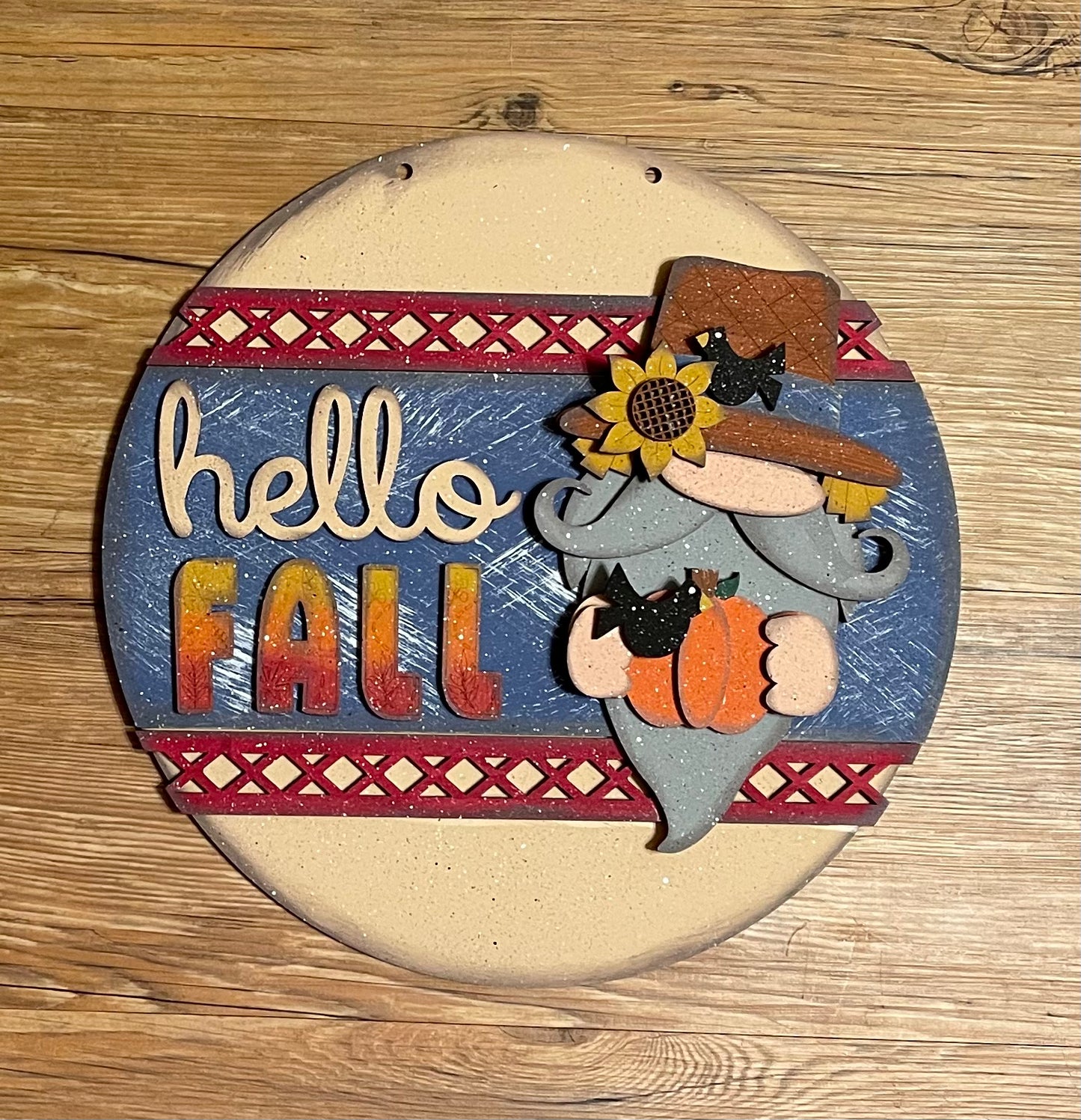 Scarecrow Gnome Door Sign Kit, Hello Fall DIY Kit - unpainted wood cutouts