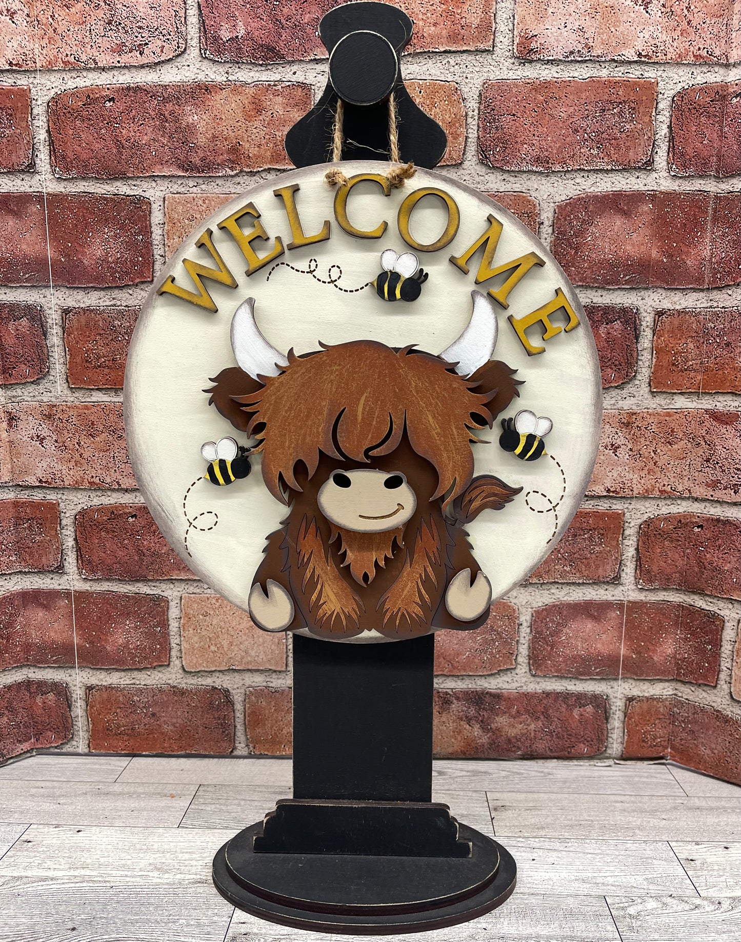 Highland Cow Bee sign and cutouts - unpainted wooden cutouts, ready for you to paint