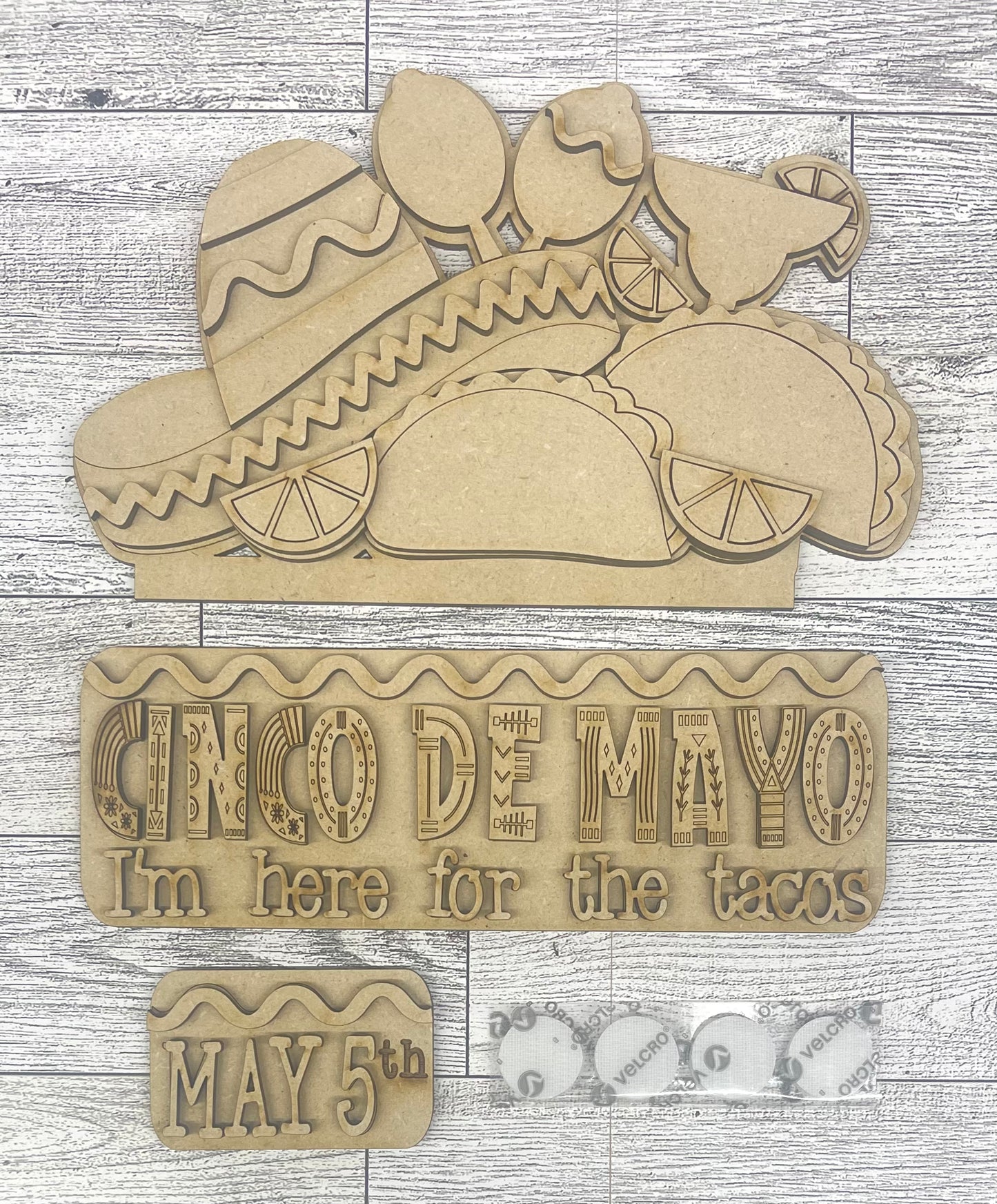 Cinco De Mayo Truck Insert cutouts - unpainted wooden cutouts, ready for you to paint