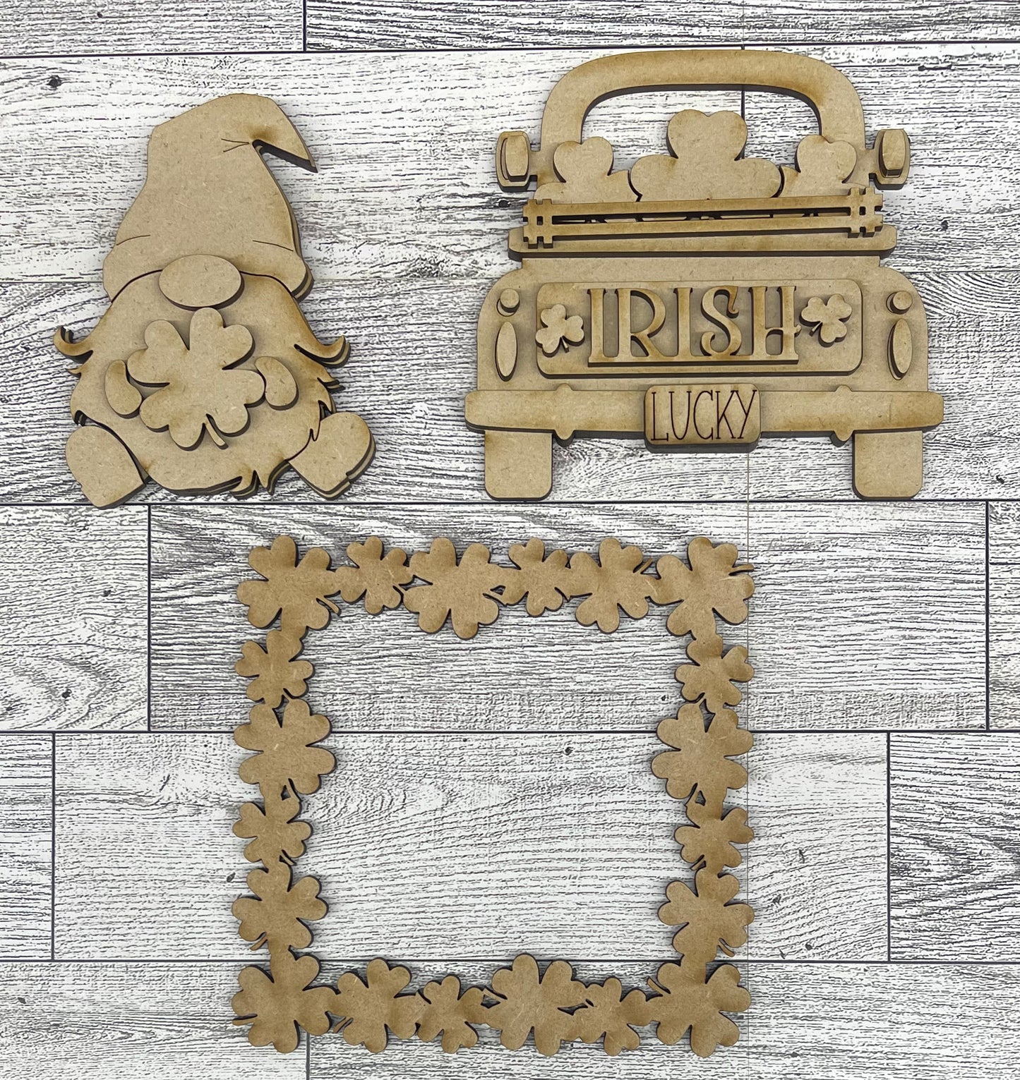 St. Patrick’s Day block wood cutouts, unpainted ready for you to paint