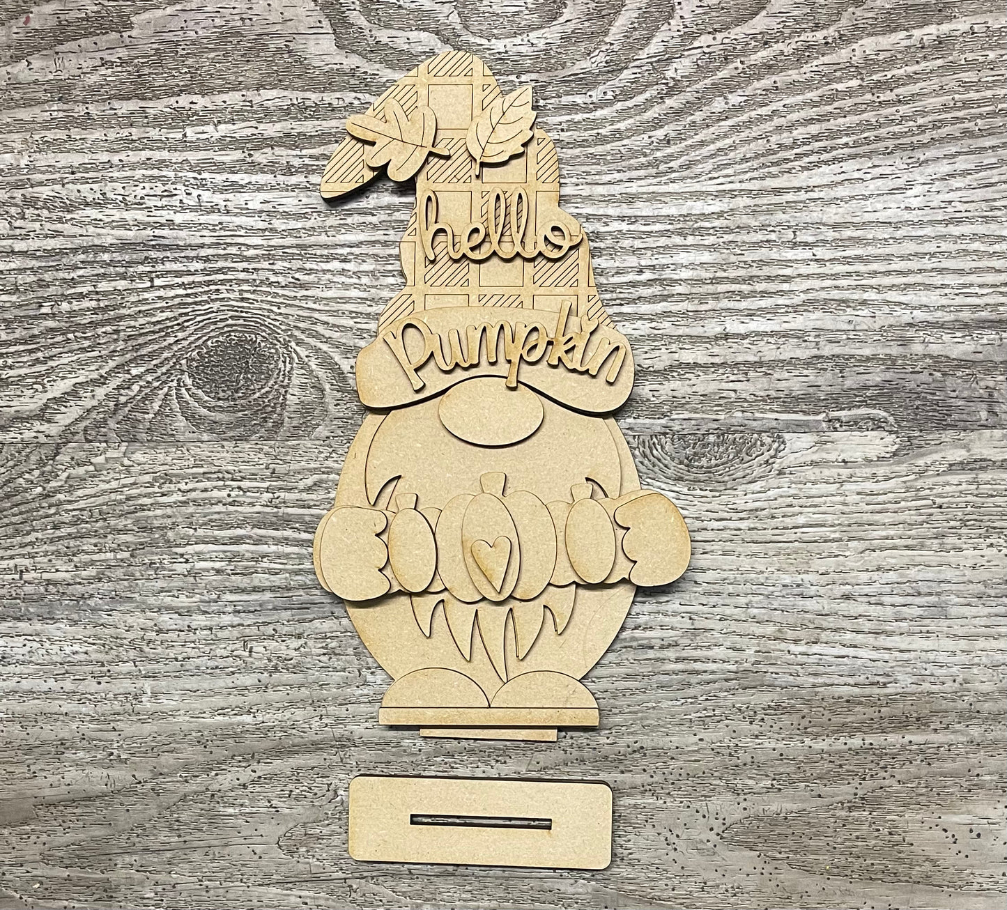 Hello Pumpkin Gnome with cutout,unpainted wooden cutout - ready for you to paint