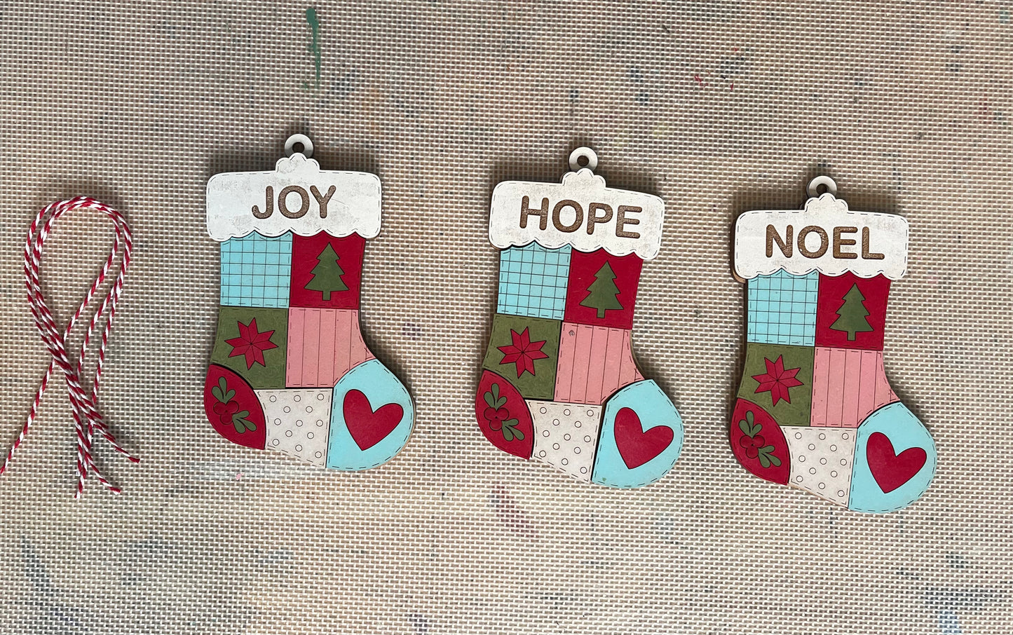 $5.00 Friday - Patchwork Stocking Ornaments set of 3 - unpainted cutouts ready for you to finish