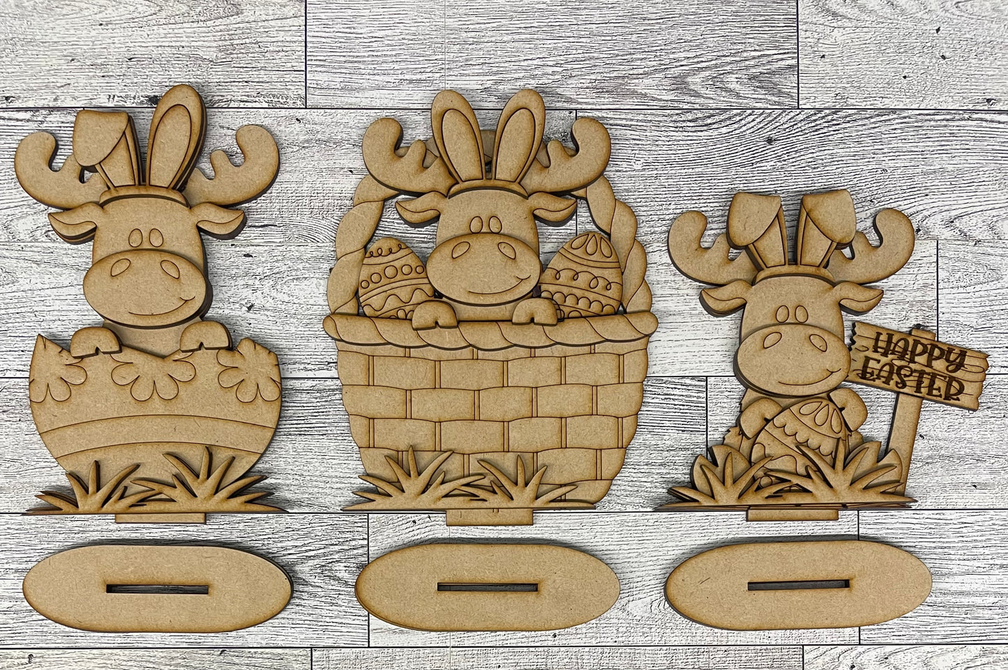 Easter Moose Standers set of 3 - unpainted cutouts ready for you to paint