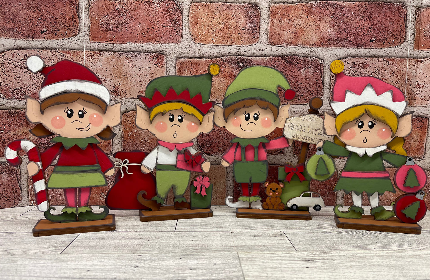 Christmas Elf Standers - set of 4 - unpainted cutouts, ready for you to paint