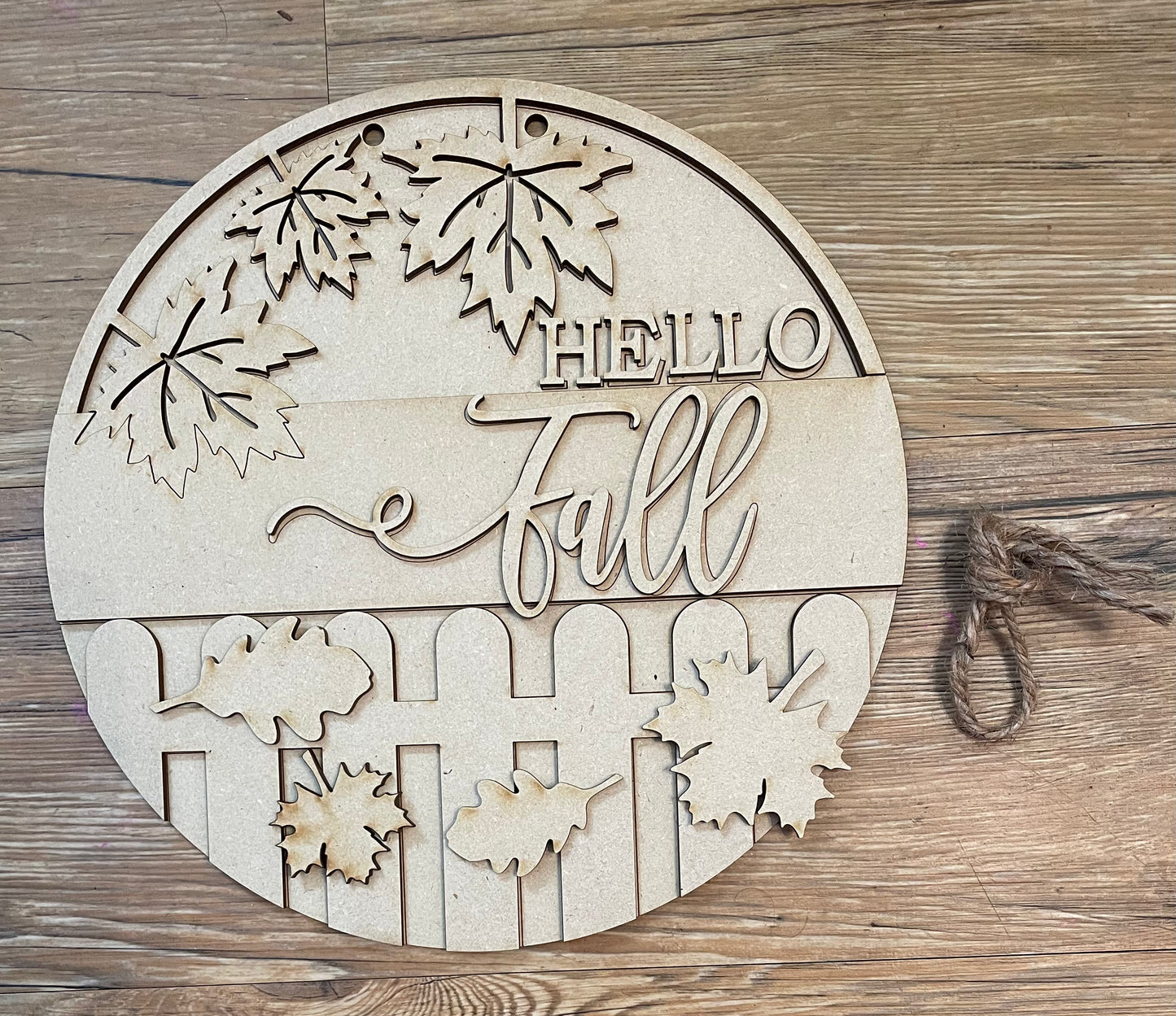 Hello Fall Leaves Door Sign Kit, DIY Kit - unpainted wood cutouts
