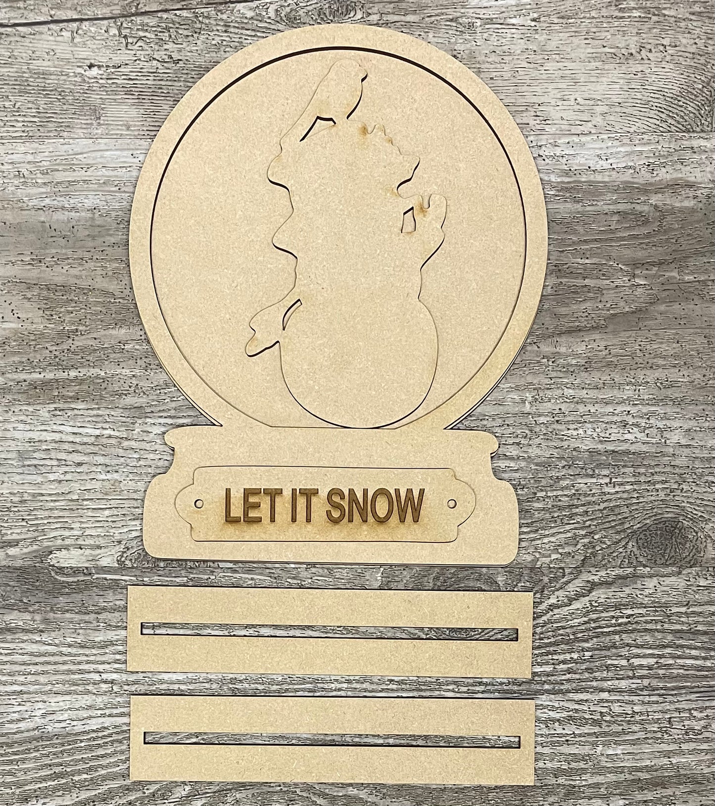 Large Snow Globe -Vintage Snowman wood cutouts, unpainted ready for you to paint