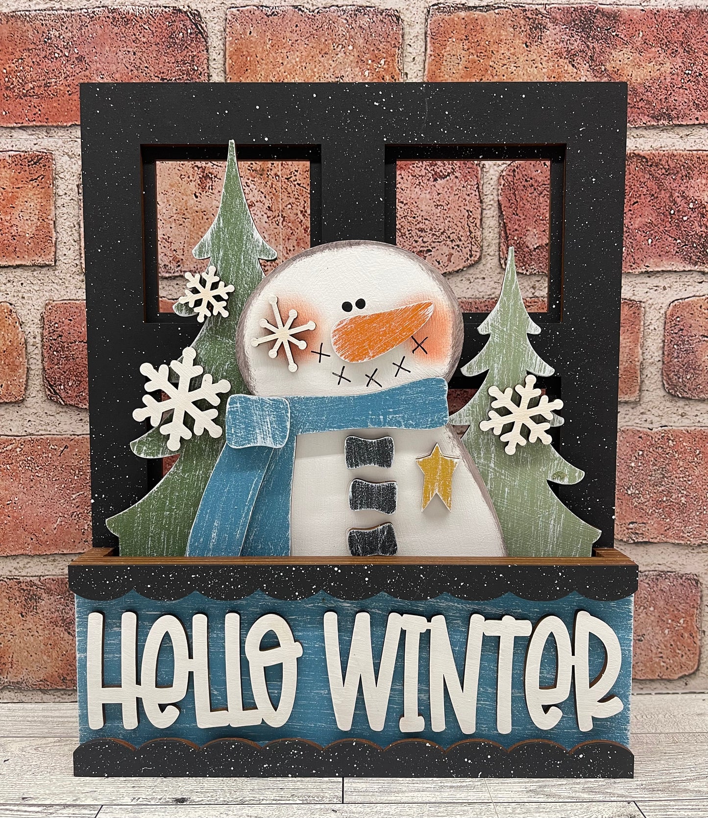 Hello Winter Insert for Changeable Window Box unpainted wood cutouts, ready for you to paint