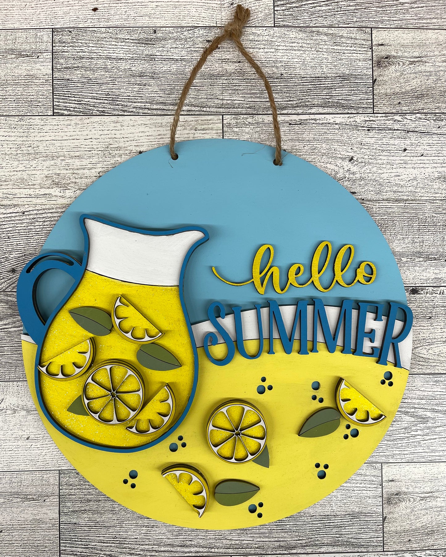 Hello Summer Lemon sign kit, unpainted wooden cutouts - diy kit ready for you to paint, includes the circle