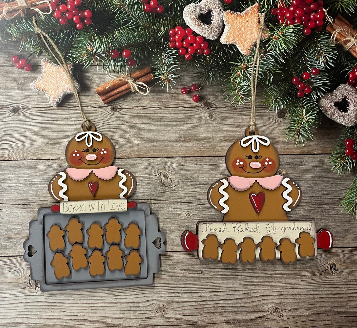 Gingerbread Cookie Sheet Ornaments - Set of 2 wood ornament cutouts, unpainted ready for you to finish