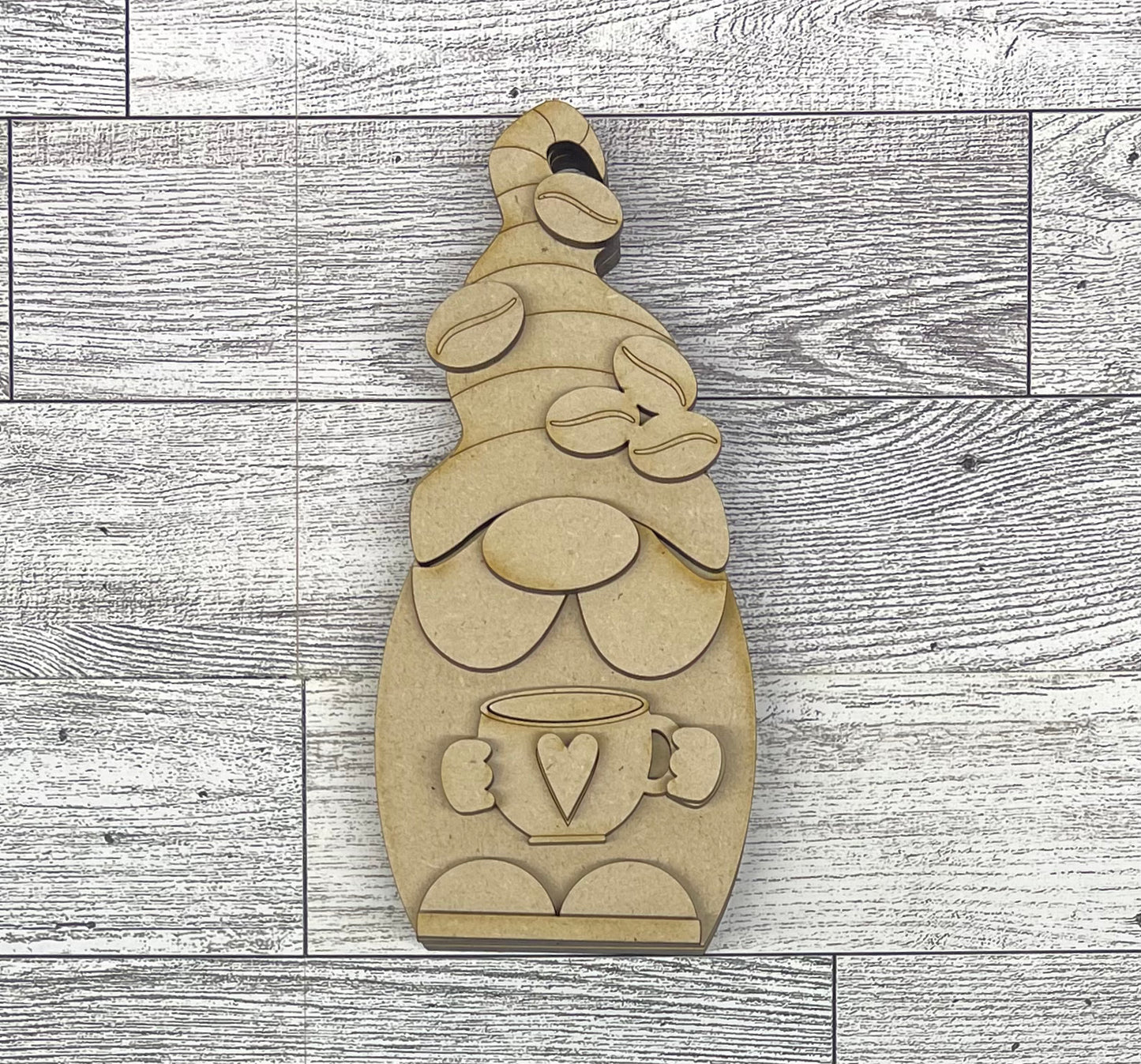 Chunky Coffee Gnome holding coffee cup unpainted cutouts