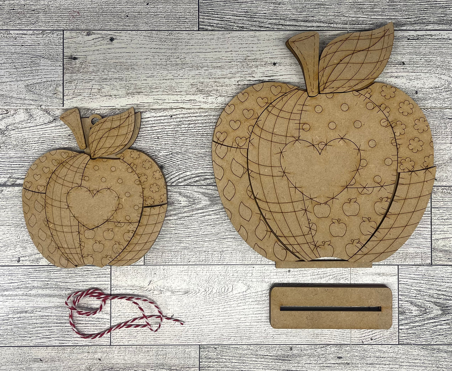 Patchwork Apple stander and ornament unpainted wood cutouts, ready for you to paint