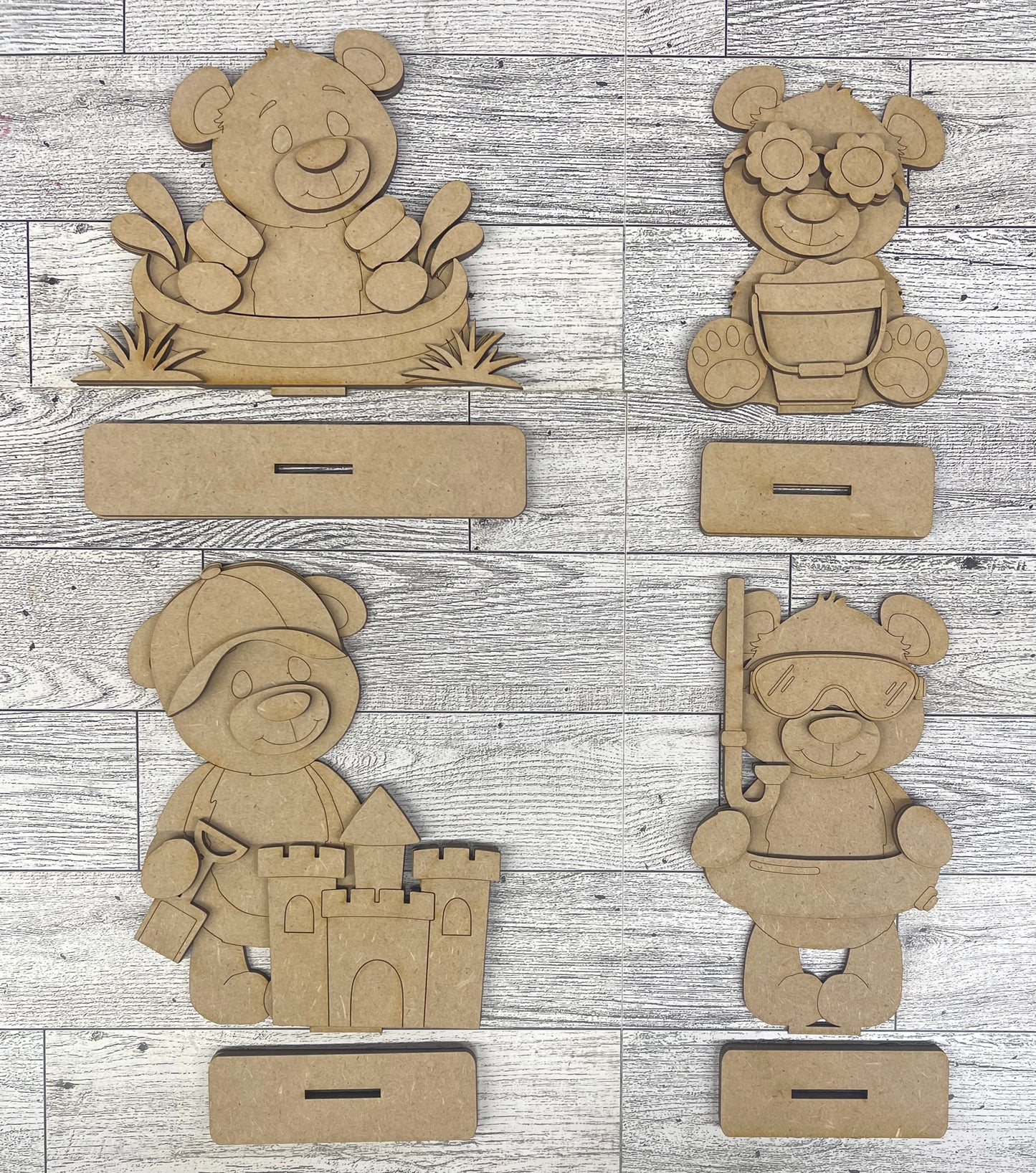 $10.00 Thursday - Summer Bear Standers - set of 4- unpainted cutouts ready for you to finish