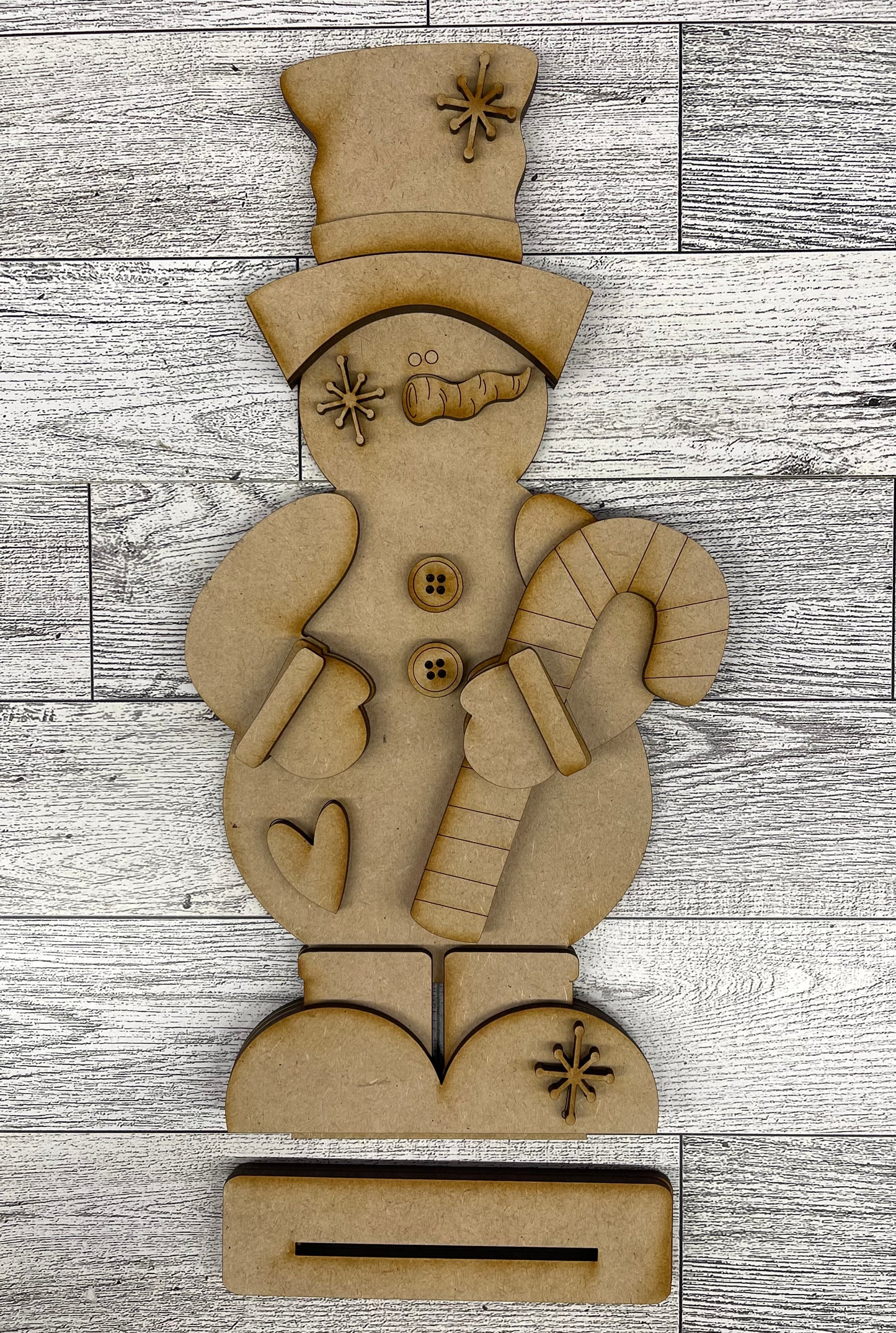 Snowman with Candy Cane Stander unpainted cutouts