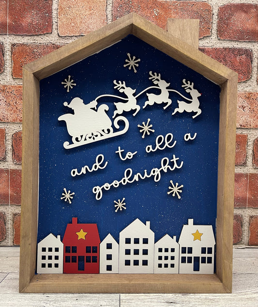 And to all a good night house Add on kit, house frame not included, unpainted wood pieces Insert, Roof, Cutouts