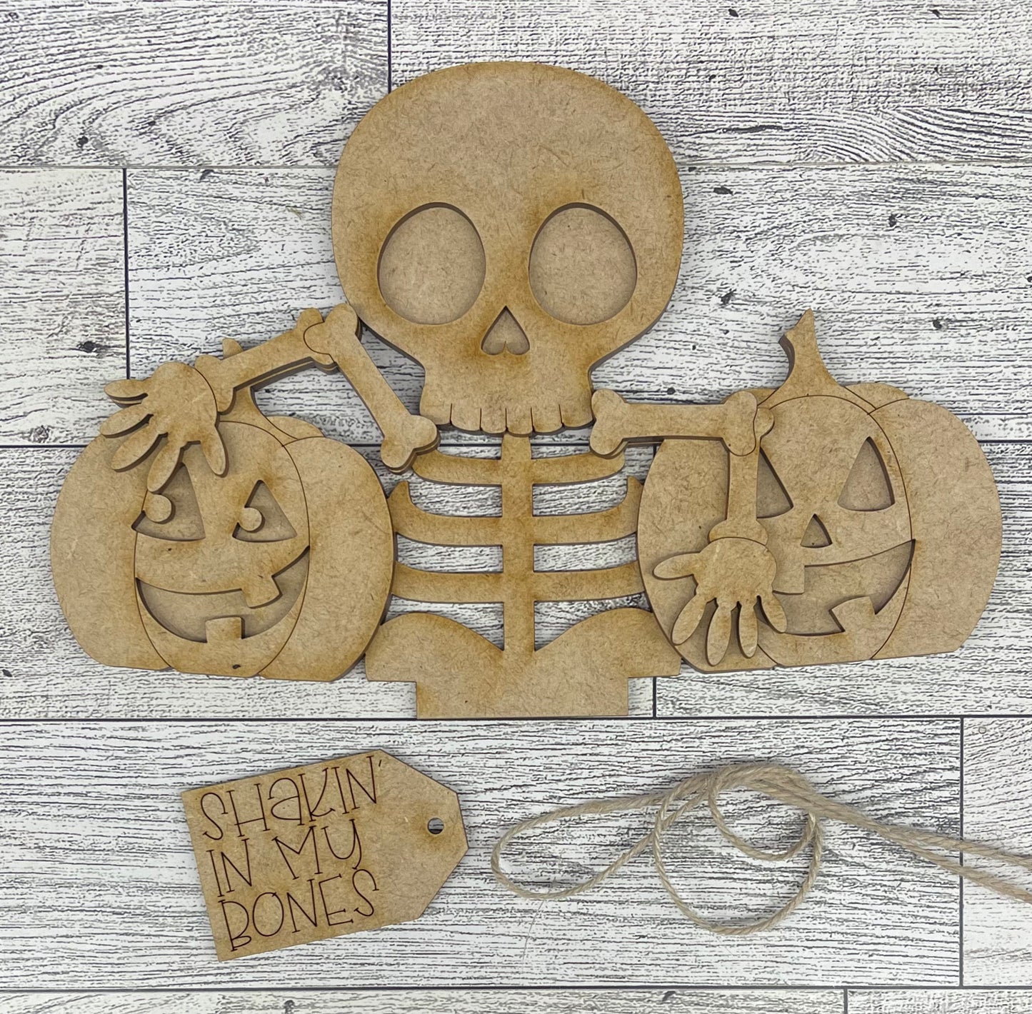 Skeleton Halloween Basket Insert - unpainted cutouts, ready to paint