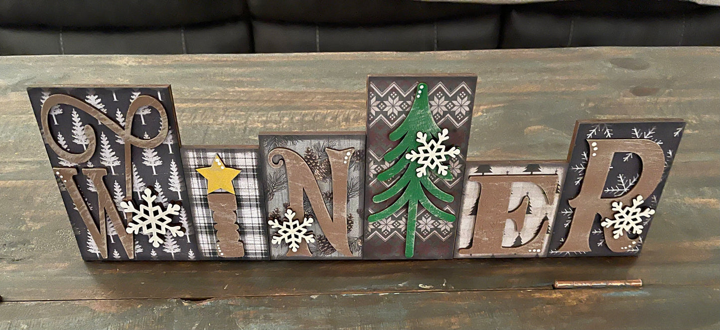 Winter word kit - wood pieces, unpainted wood cutouts, ready for you to paint, scrapbook paper is not included