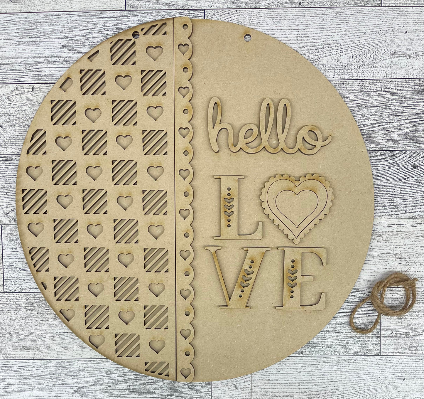Hello Love Door Sign cutouts unpainted ready for you to finish