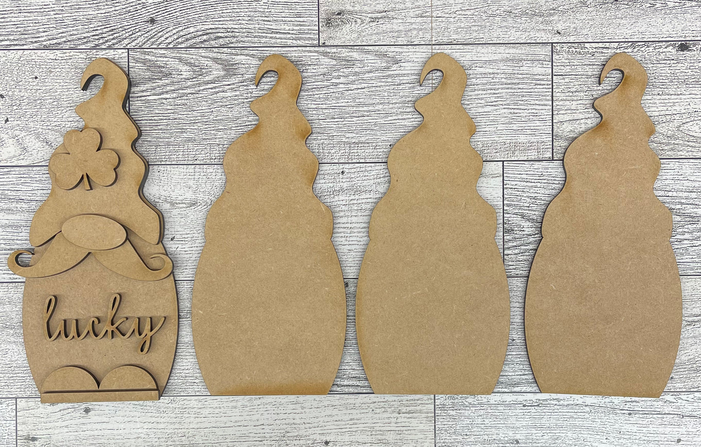 Chunky Valentine’s, St. Patricks, Easter Gnome trio- wood cutouts, unpainted ready for you to paint