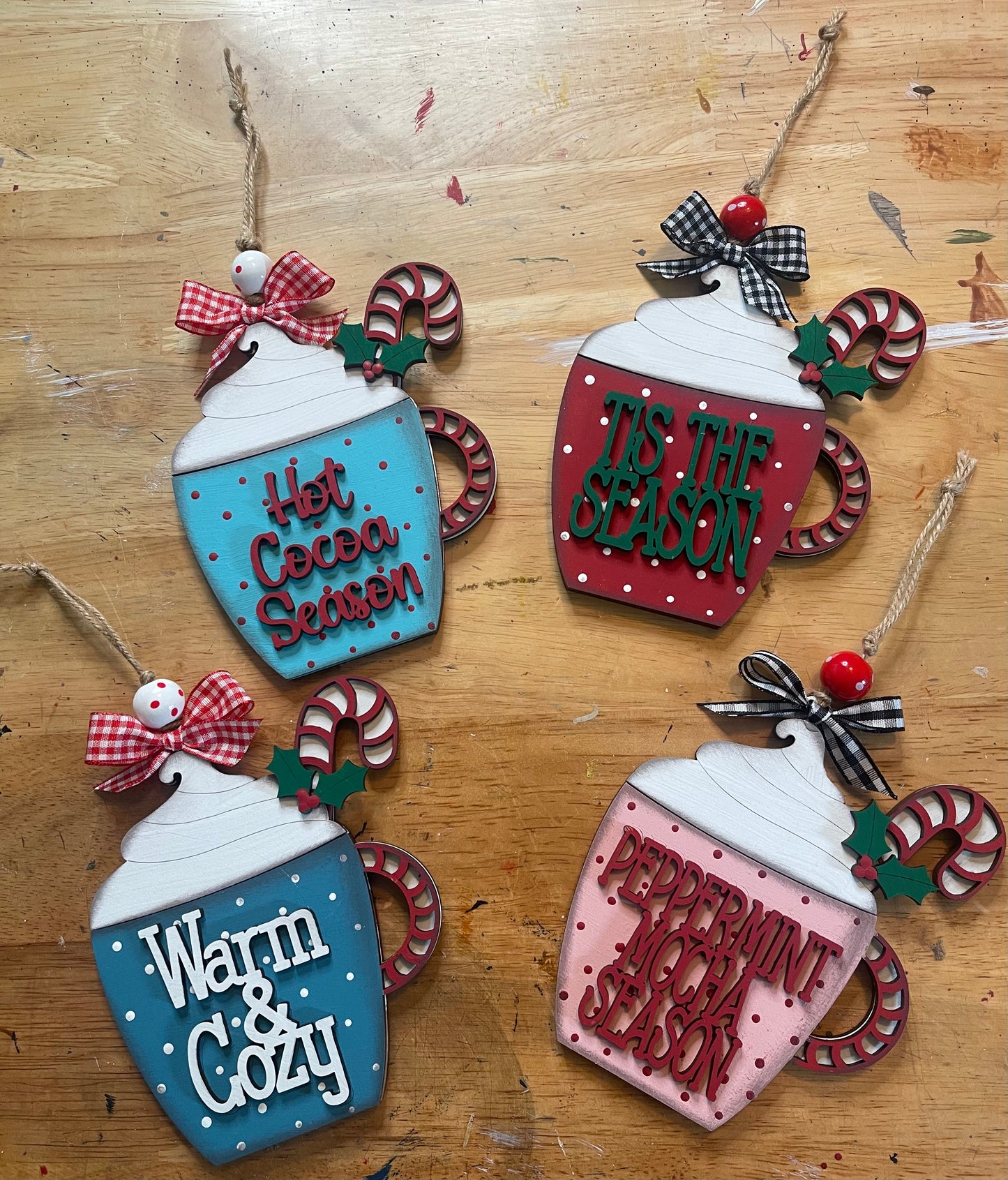 Hot Cocoa Ornaments - wood ornament cutout, unpainted ready for you to finish