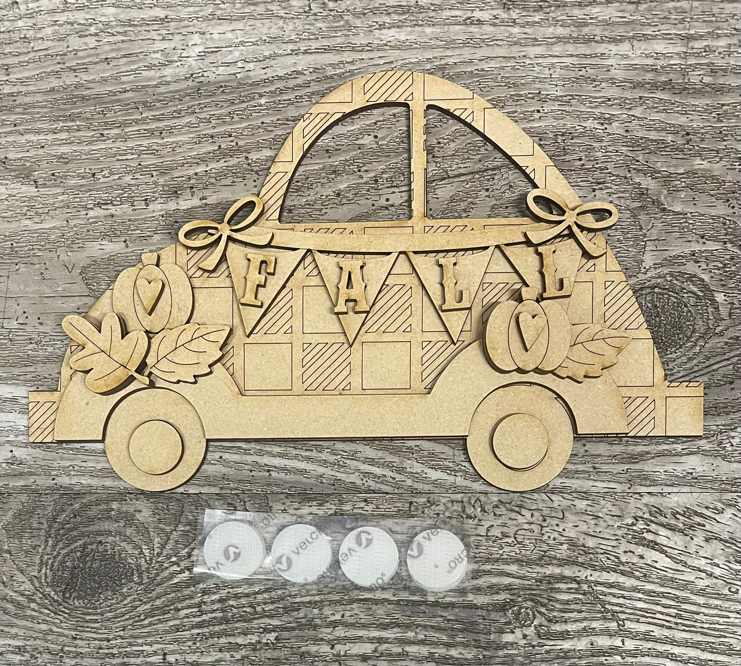 Fall Changeable Car kit - insert only, unpainted wooden cutouts - ready for you to paint