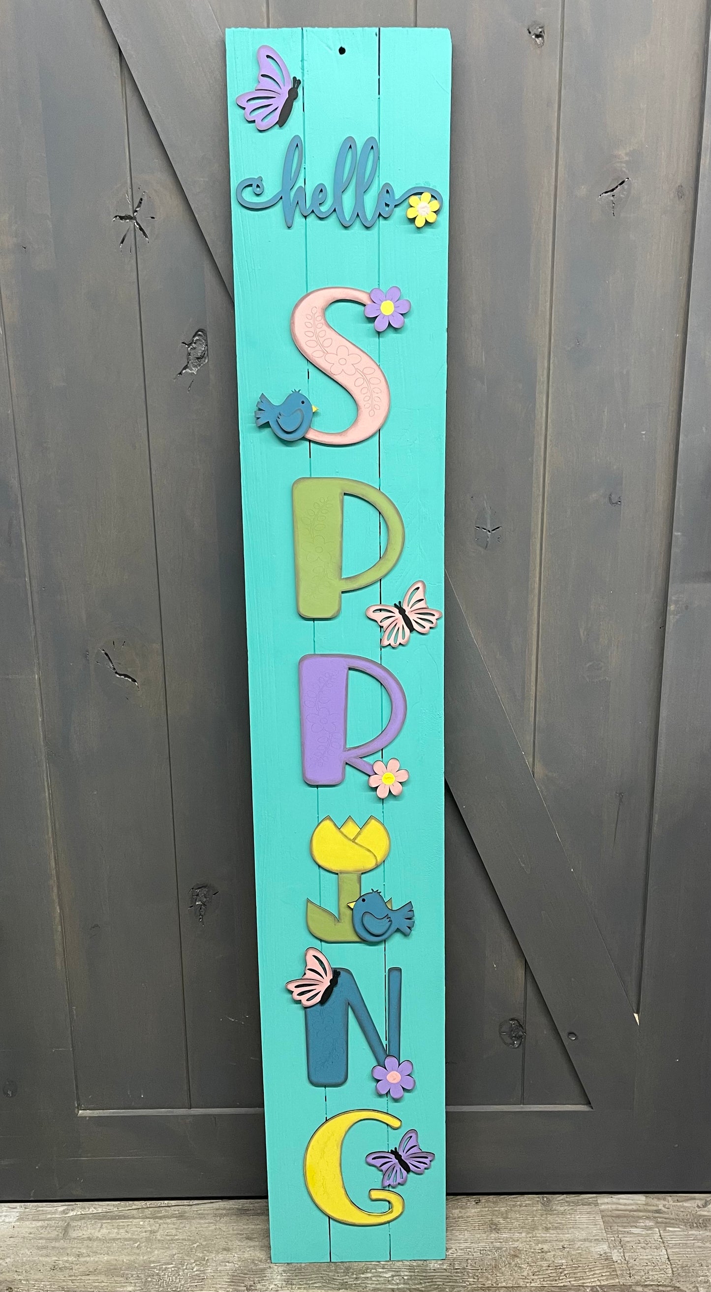 Hello Spring Porch Leaner - Wood Cutouts unpainted ready for you to paint