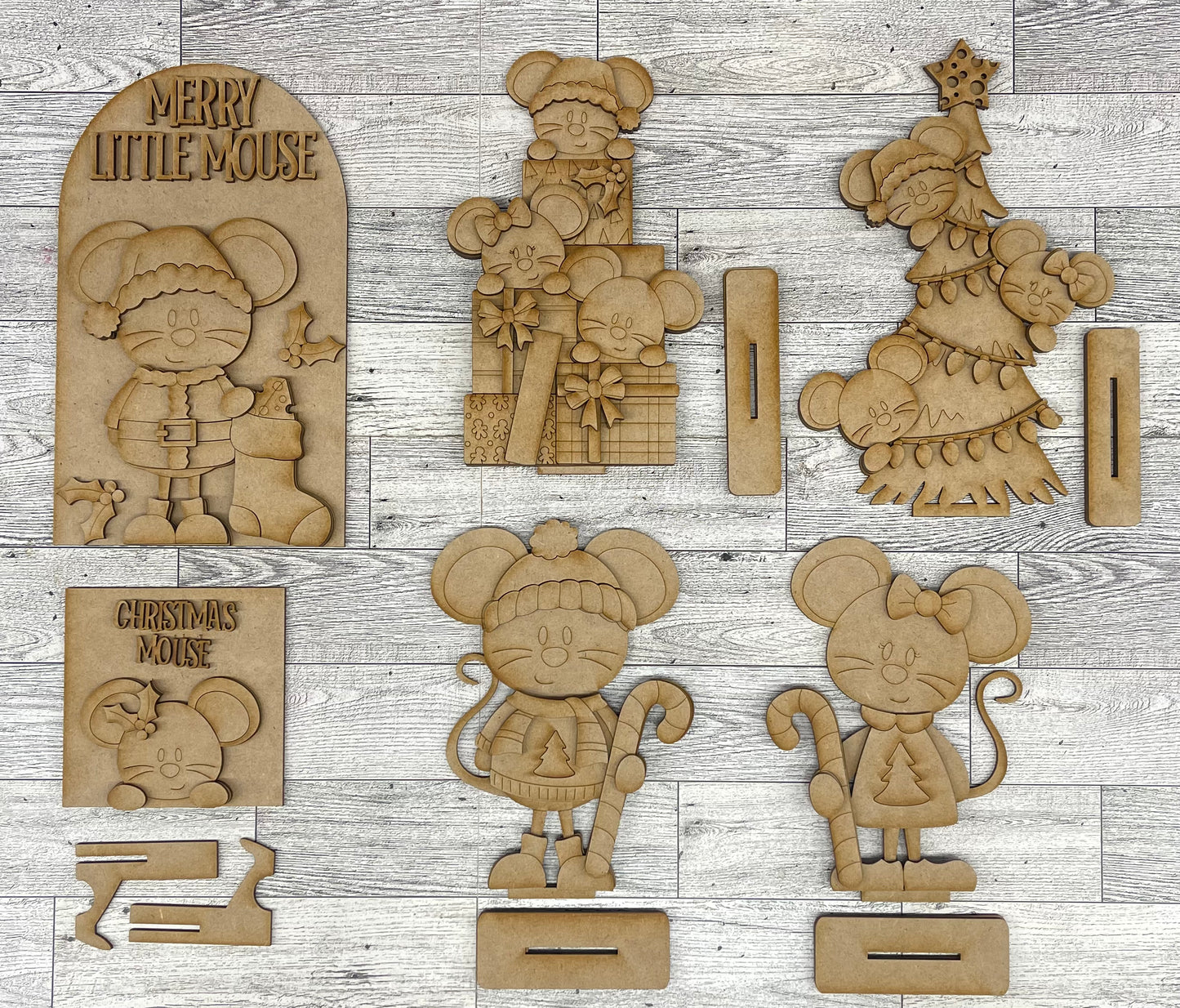October Monthly Craft Kit - Christmas Mouse Themed - does not include frame or plain arch or HOME arch frame sold separately - unpainted ready for you to finish