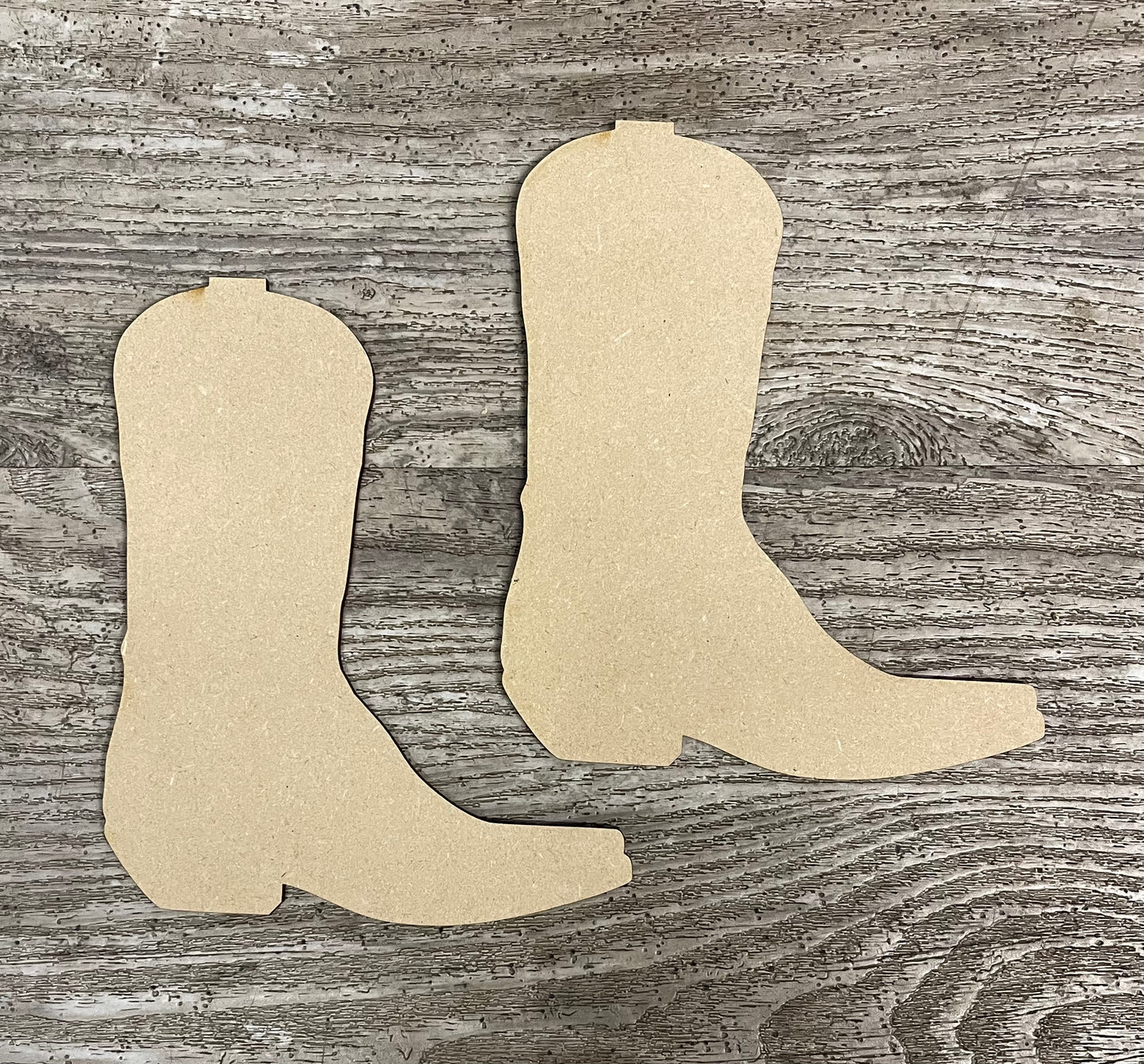 2 Cowboy boot and Howdy cutouts only- unpainted wooden cutouts, ready for you to paint
