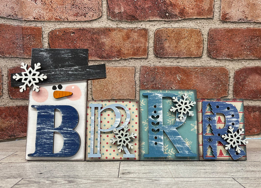 Brrr Snowman word kit - wood pieces, unpainted wood cutouts, ready for you to paint, scrapbook paper is not included