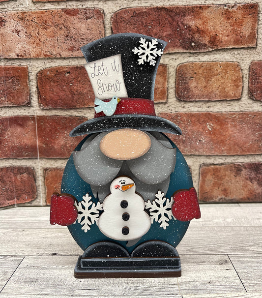 Winter Gnome holding Snowman unpainted cutouts
