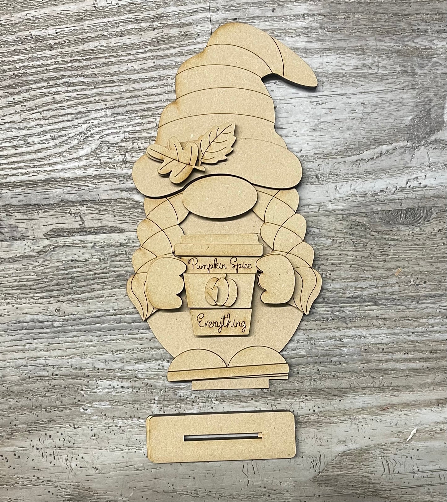 Pumpkin Spice Everything Gnome with cutout,unpainted wooden cutout - ready for you to paint