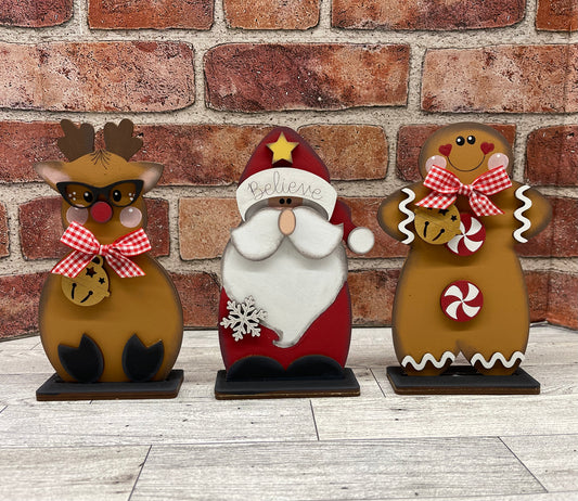 Christmas shelf sitters cutouts, Santa, Reindeer and Gingerbread unpainted wooden cutout, ready for you to paint