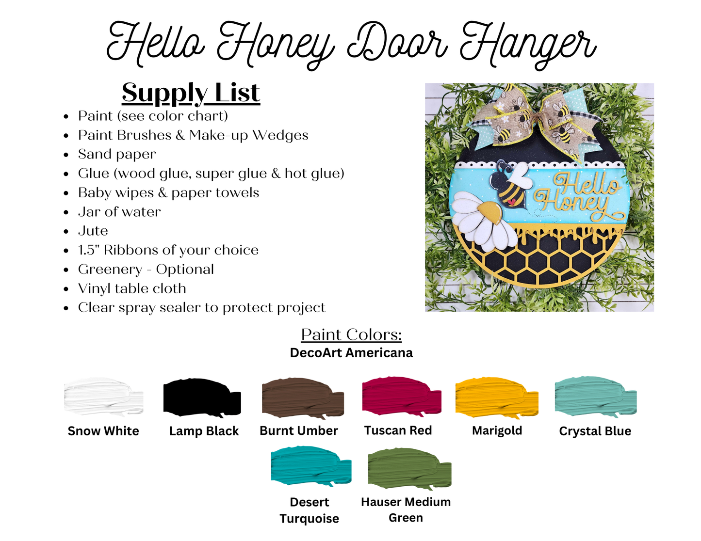 Hello Honey door sign - unpainted wooden cutouts, ready for you to paint