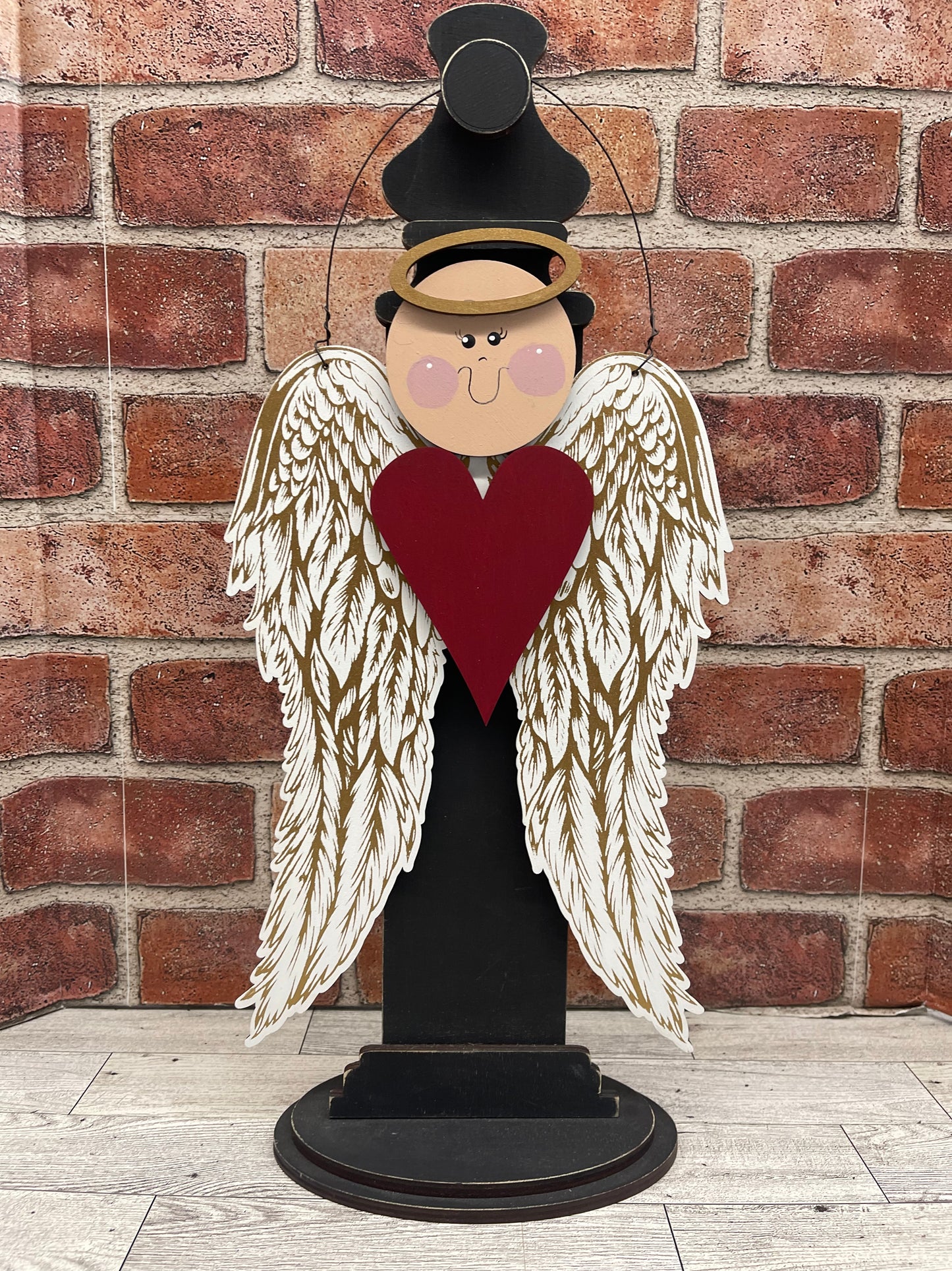 Two Angels hanging - wood pieces and wire - unpainted wood cutouts, ready for you to paint, fabric and ribbon not included