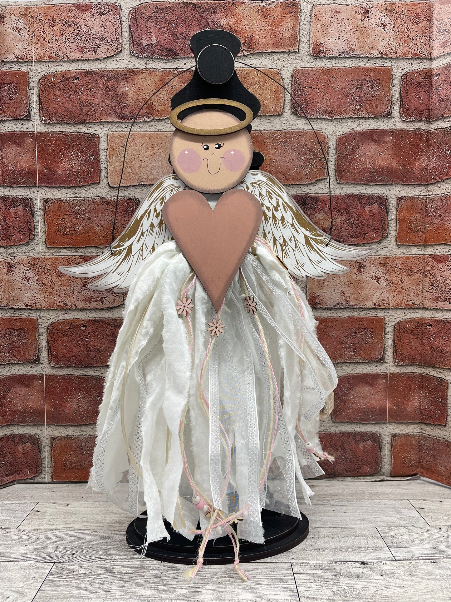 Two Angels hanging - wood pieces and wire - unpainted wood cutouts, ready for you to paint, fabric and ribbon not included