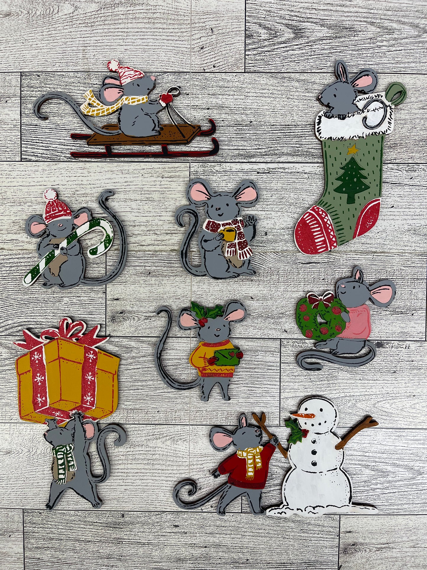 Merry Mouse cutouts - unpainted wooden cutouts, ready for you to paint