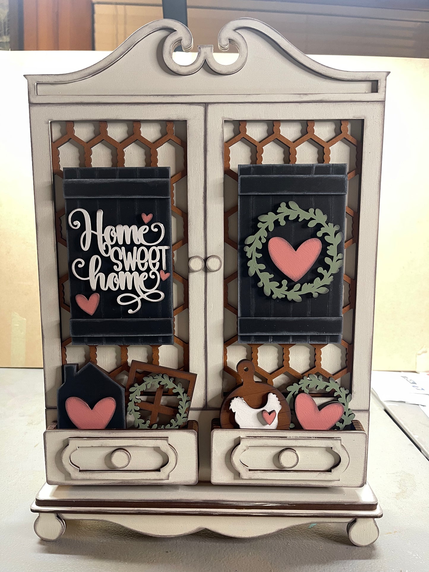 Home Sweet Home Insert for the Cottage Cabinet - unpainted wooden cutouts, ready for you to paint