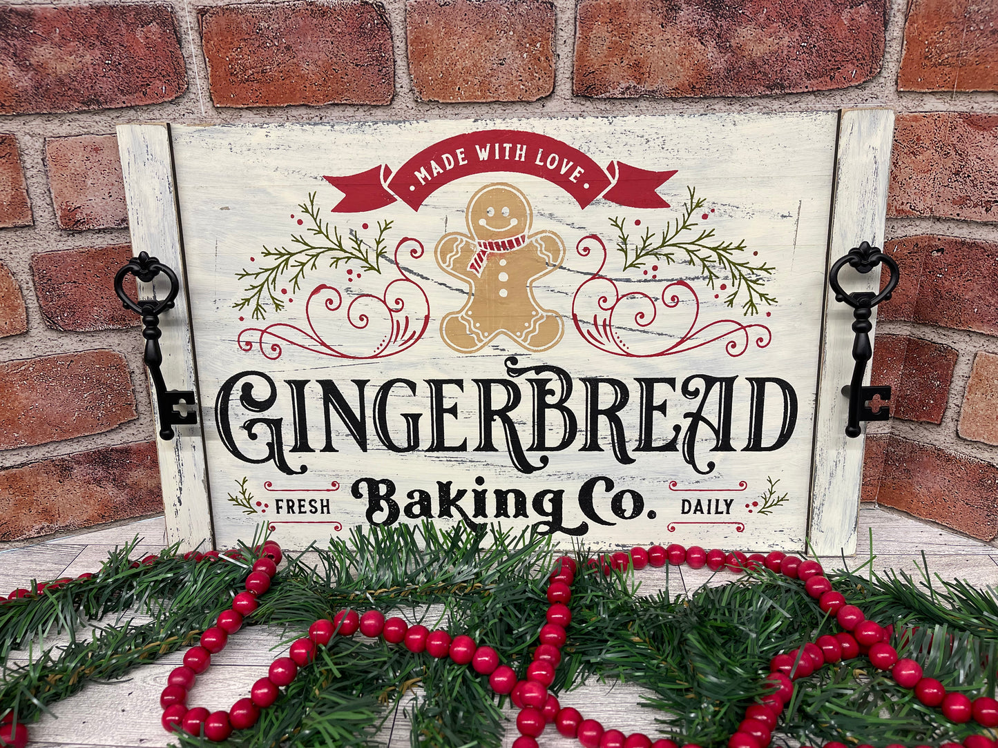 Gingerbread Bakery Tray wood cutouts with metal handles, unpainted ready for you to finish (Copy)