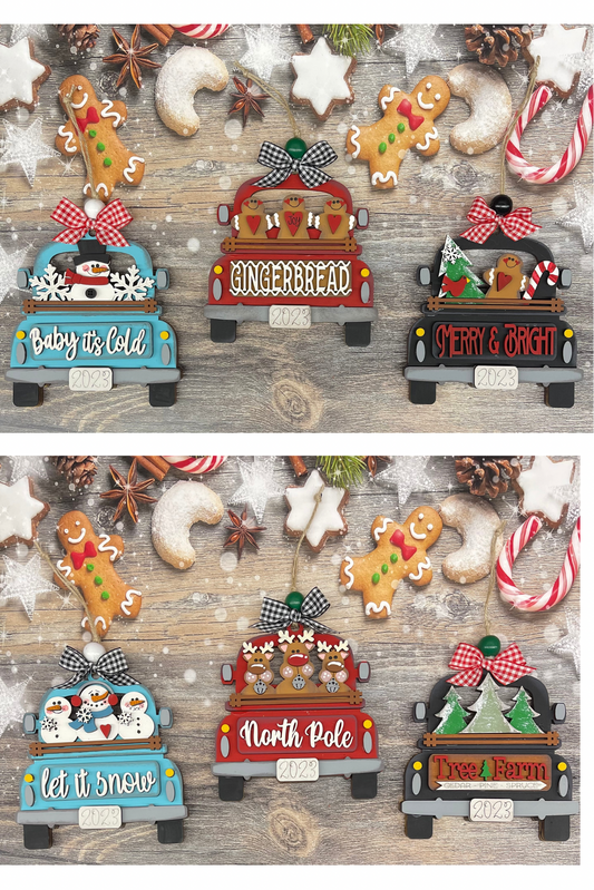 Christmas Truck wood ornament cutouts, unpainted ready for you to finish