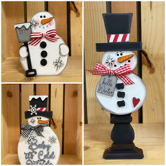 Chunky Snowmen  shelf sitters cutouts, unpainted wooden cutout, ready for you to paint
