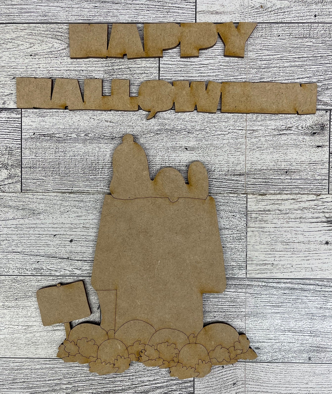 Happy Halloween Snoopy Doghouse - Peanuts Gang Cutout unpainted wood ready for you to paint