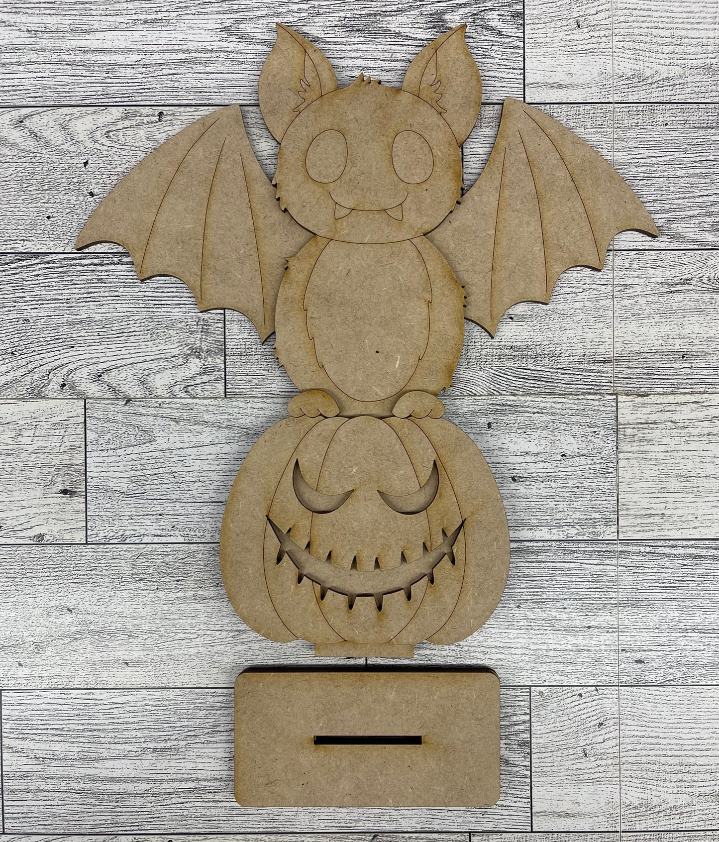 Bat on Pumpkin Halloween Stander - unpainted cutouts, ready to paint