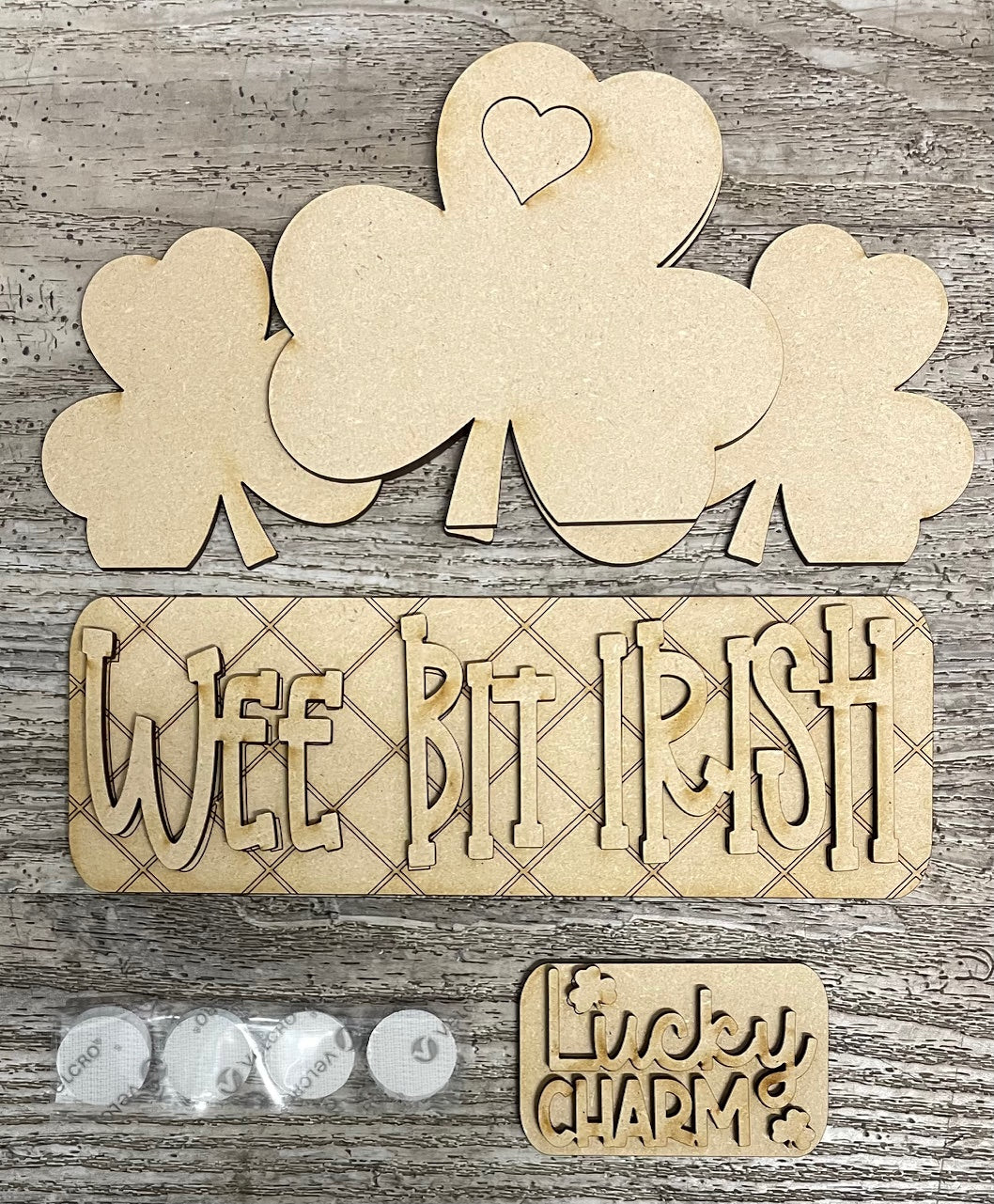 St. Patricks Day Truck insert - wood pieces, unpainted wood cutouts, ready for you to paint