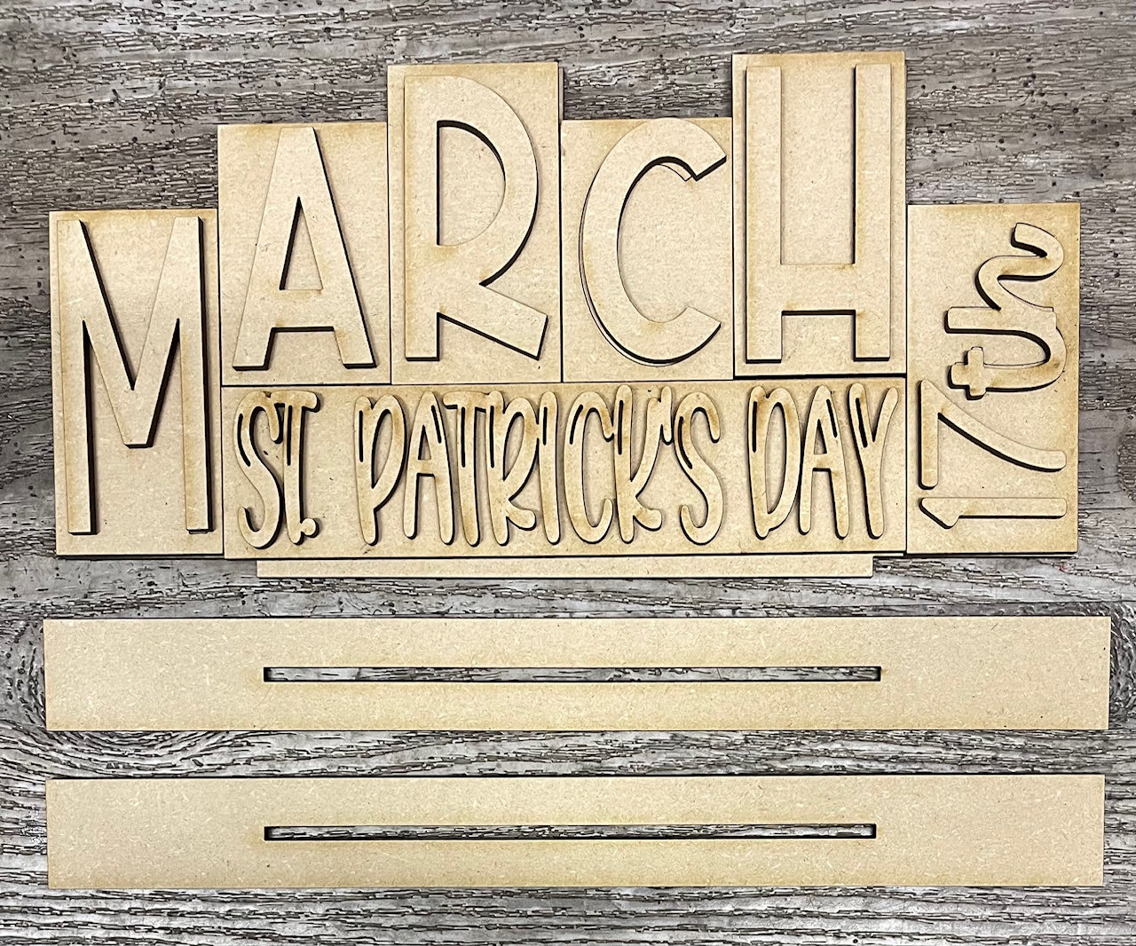 St. Patrick's Day word standers- wood pieces, unpainted wood cutouts, ready for you to paint