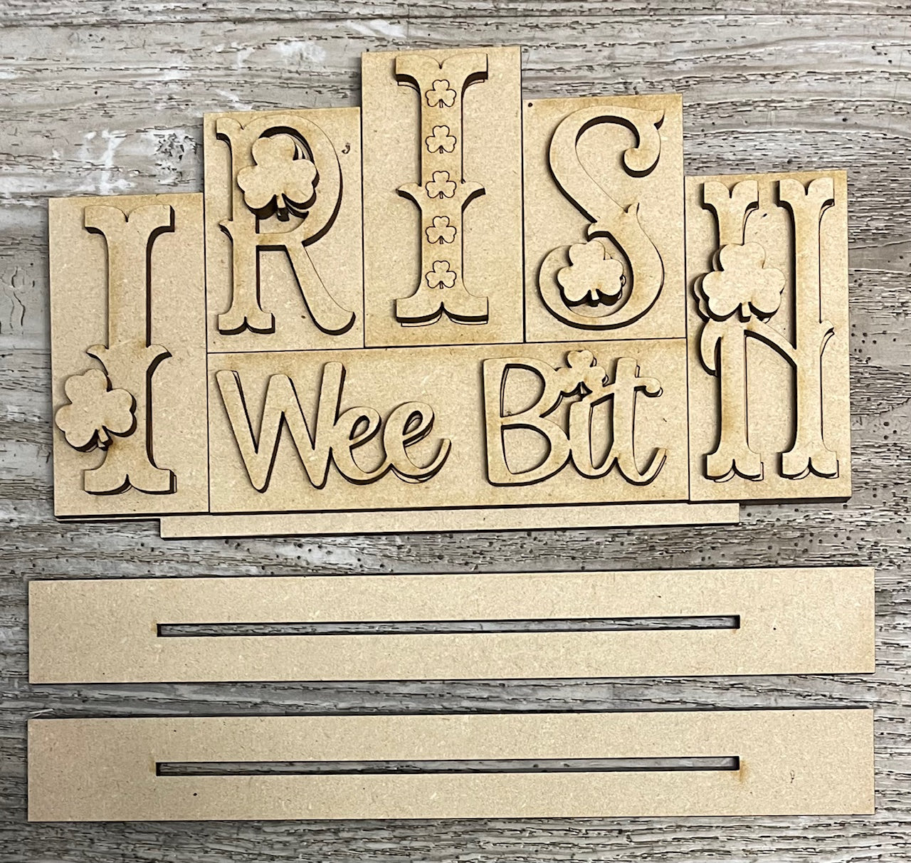 St. Patrick's Day word standers- wood pieces, unpainted wood cutouts, ready for you to paint